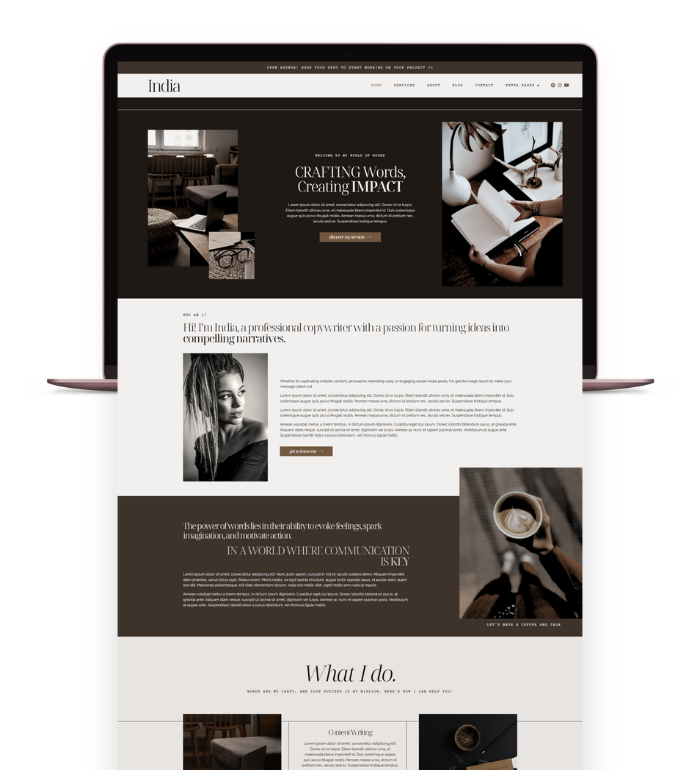 India, feminine wordpress elementor website template - designwithcris