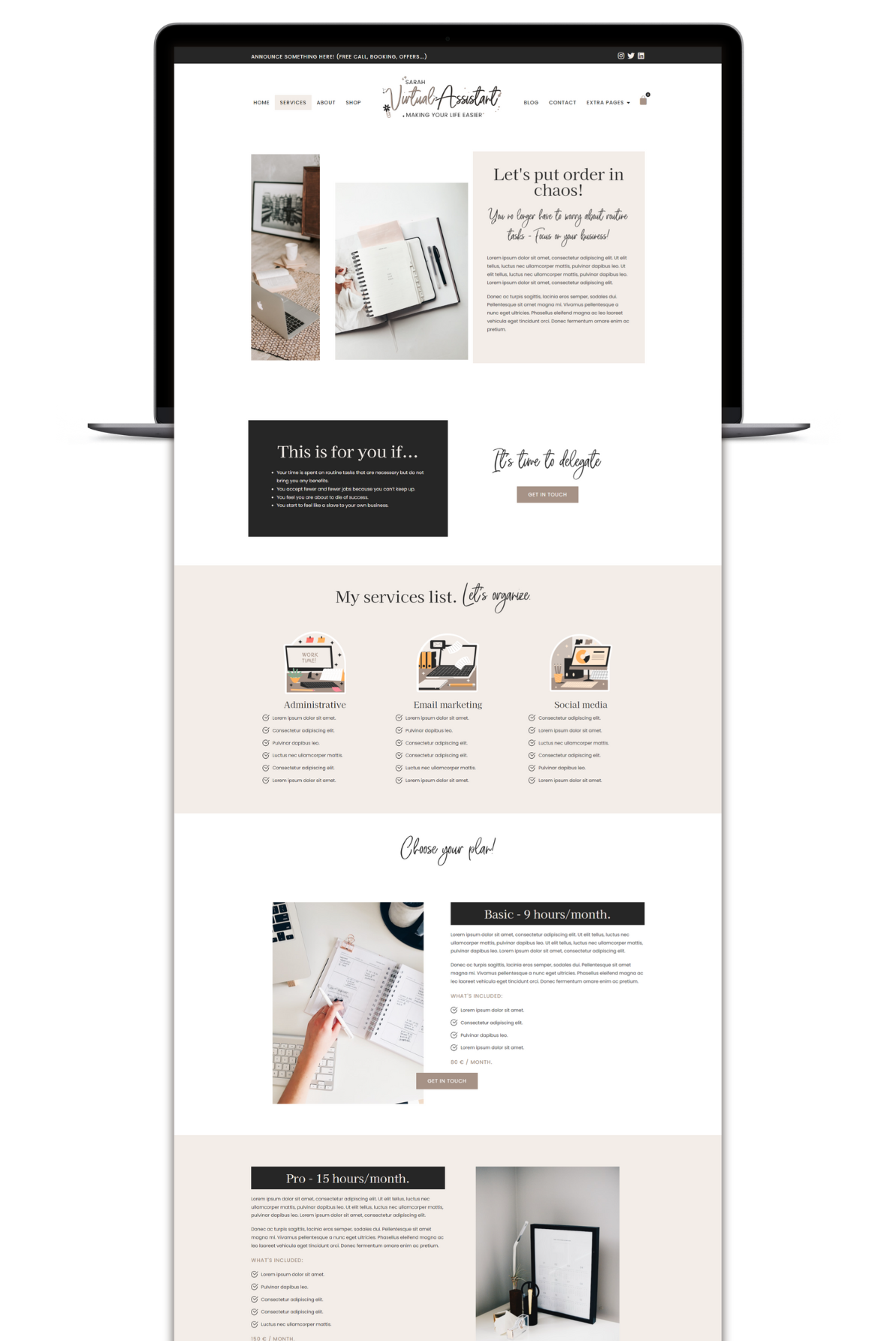 Sarah feminine wordpress and elementor website 2