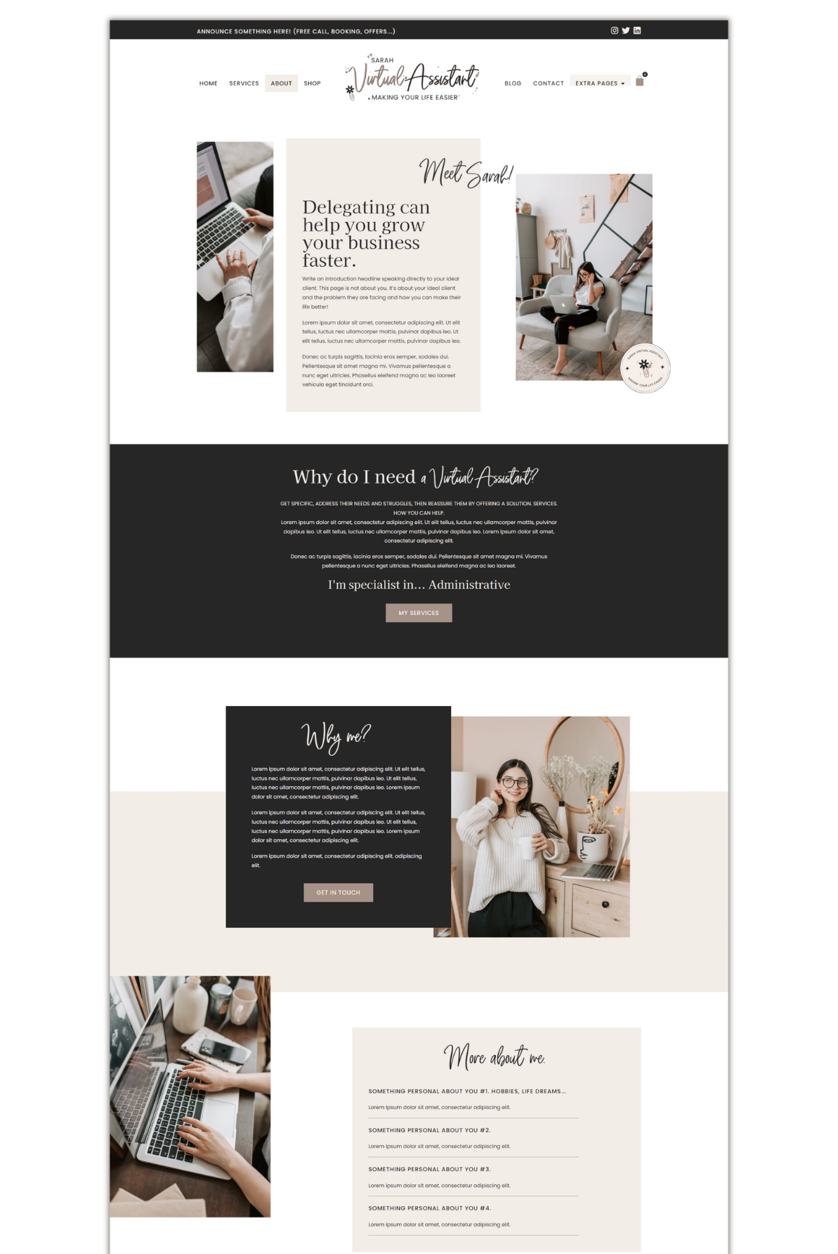 Sarah feminine wordpress and elementor website 3