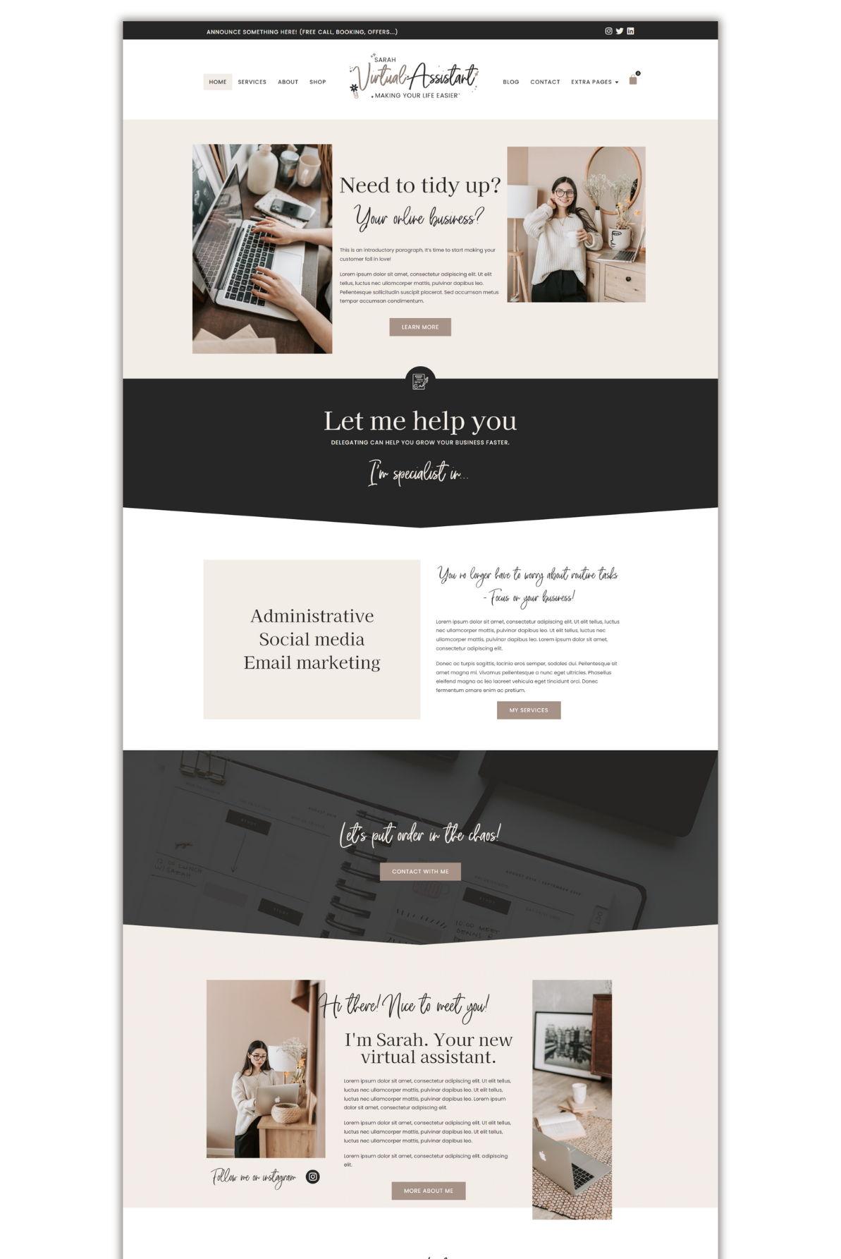 Sarah feminine wordpress and elementor website