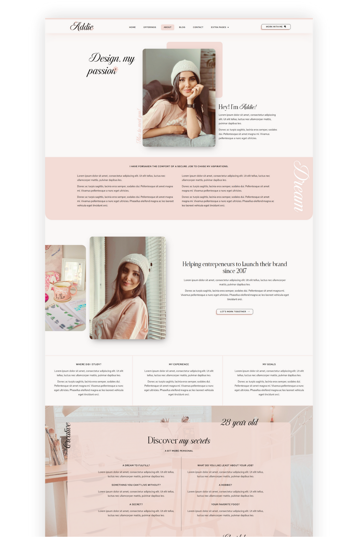 addie feminine wordpress elementor template