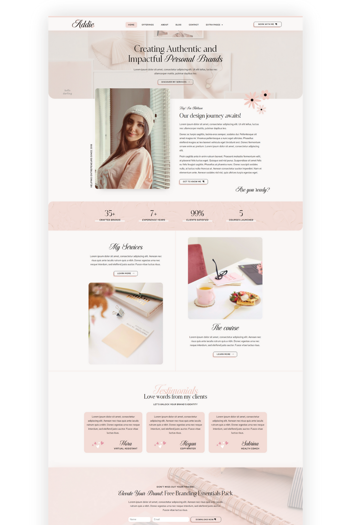 addie feminine wordpress elementor theme