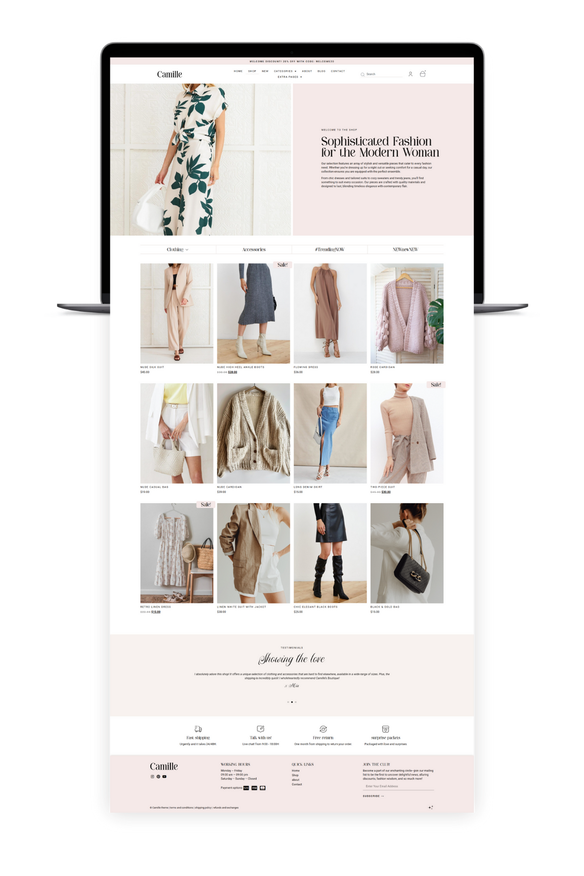 Camille - feminine woocommerce and elementor website template 2