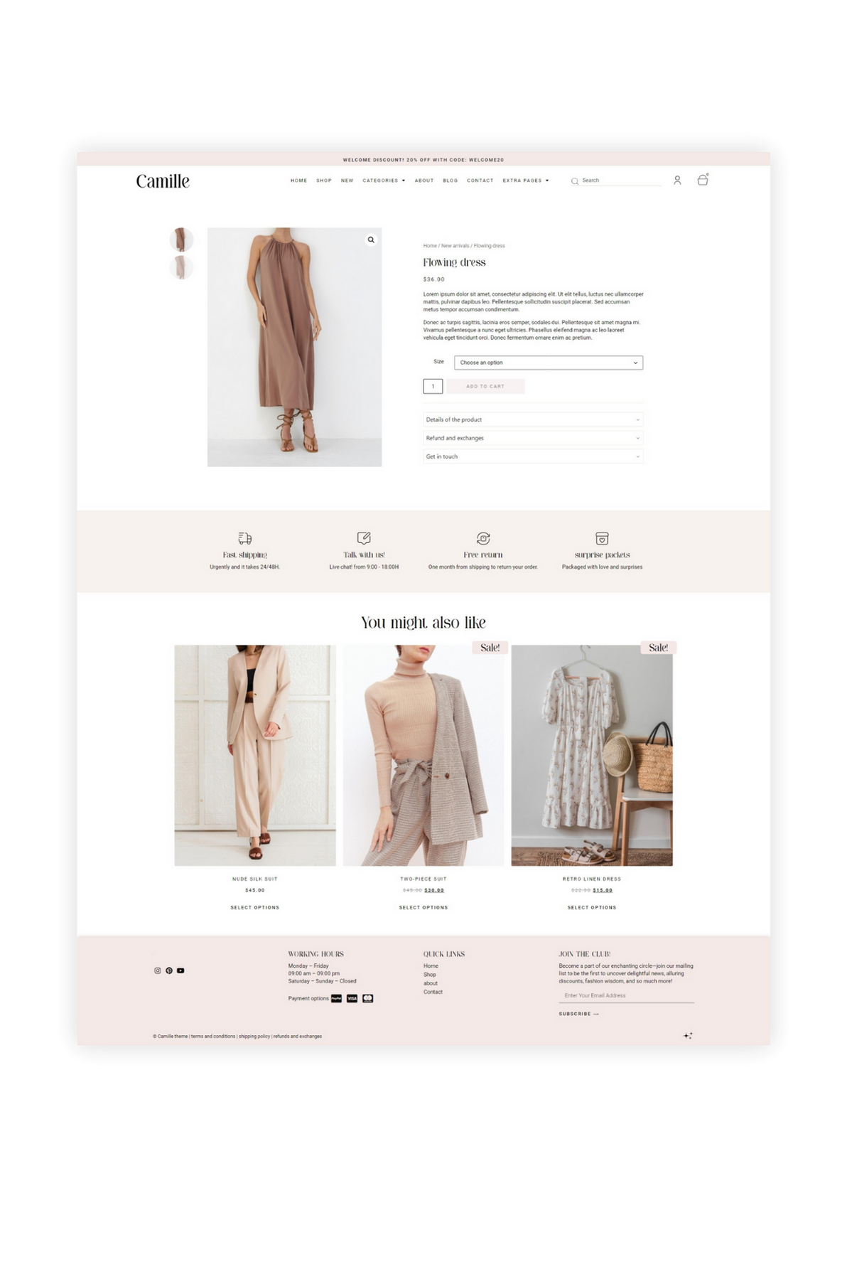 Camille - feminine woocommerce and elementor website template 3