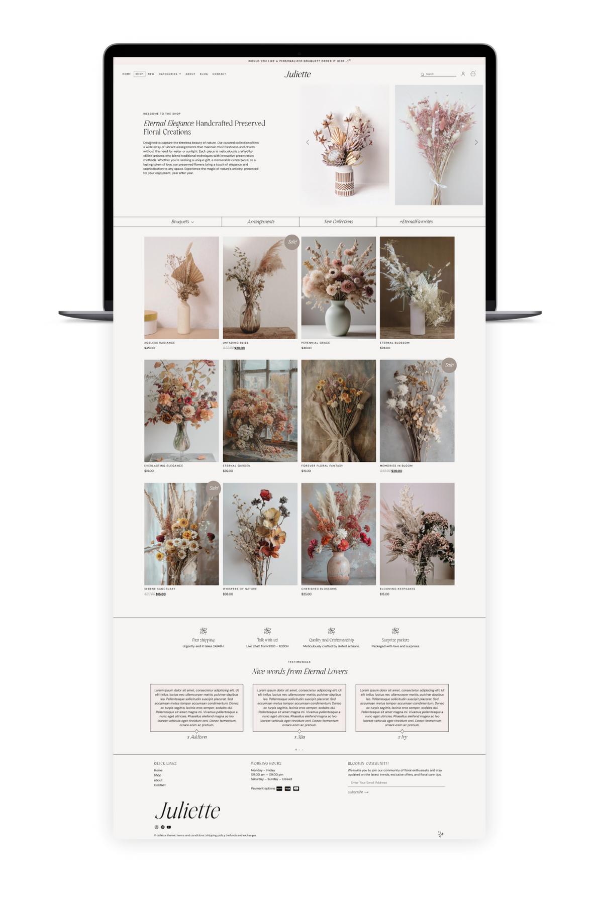 Juliette, feminine woocommerce and elementor website template