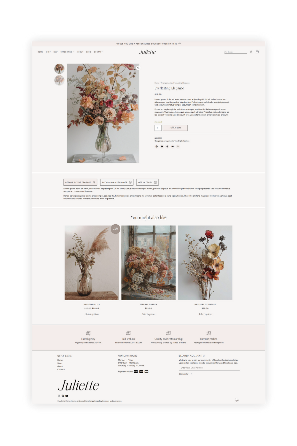 Juliette, feminine woocommerce and elementor website template