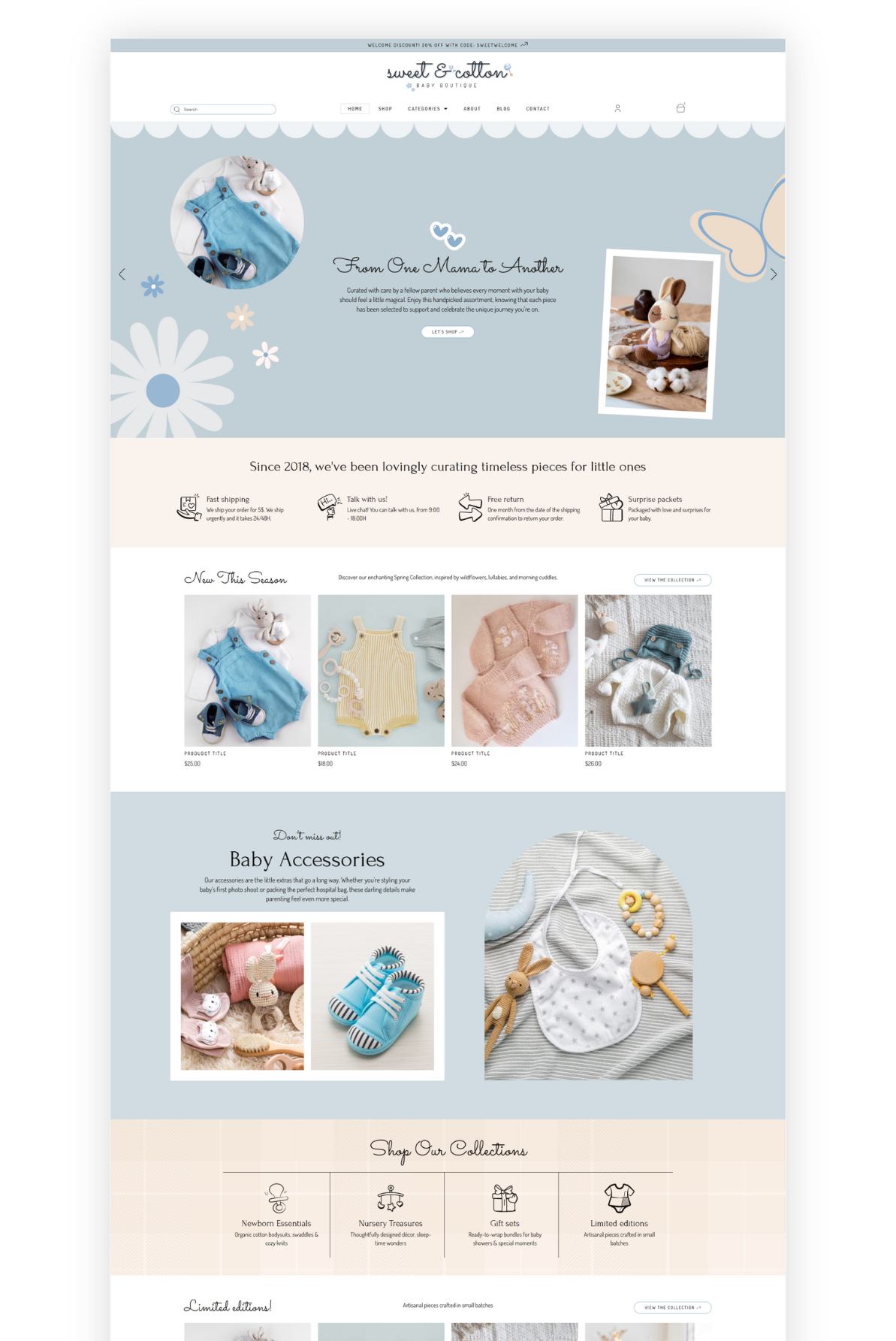 Sweet and Cotton wordpress, woocommerce, elementor template