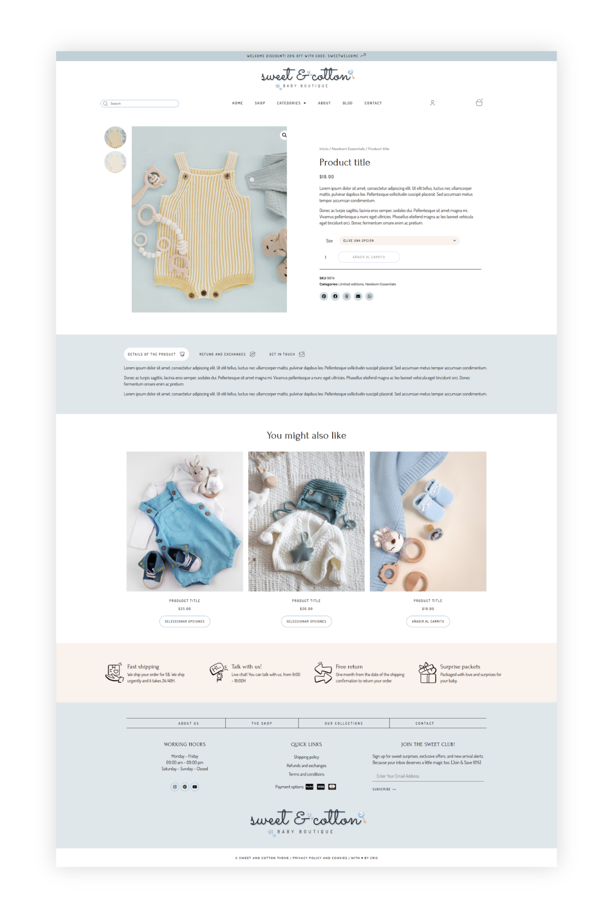 Sweet and Cotton wordpress woocommerce template