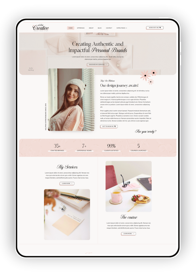 Addie feminine WordPress, elementor template