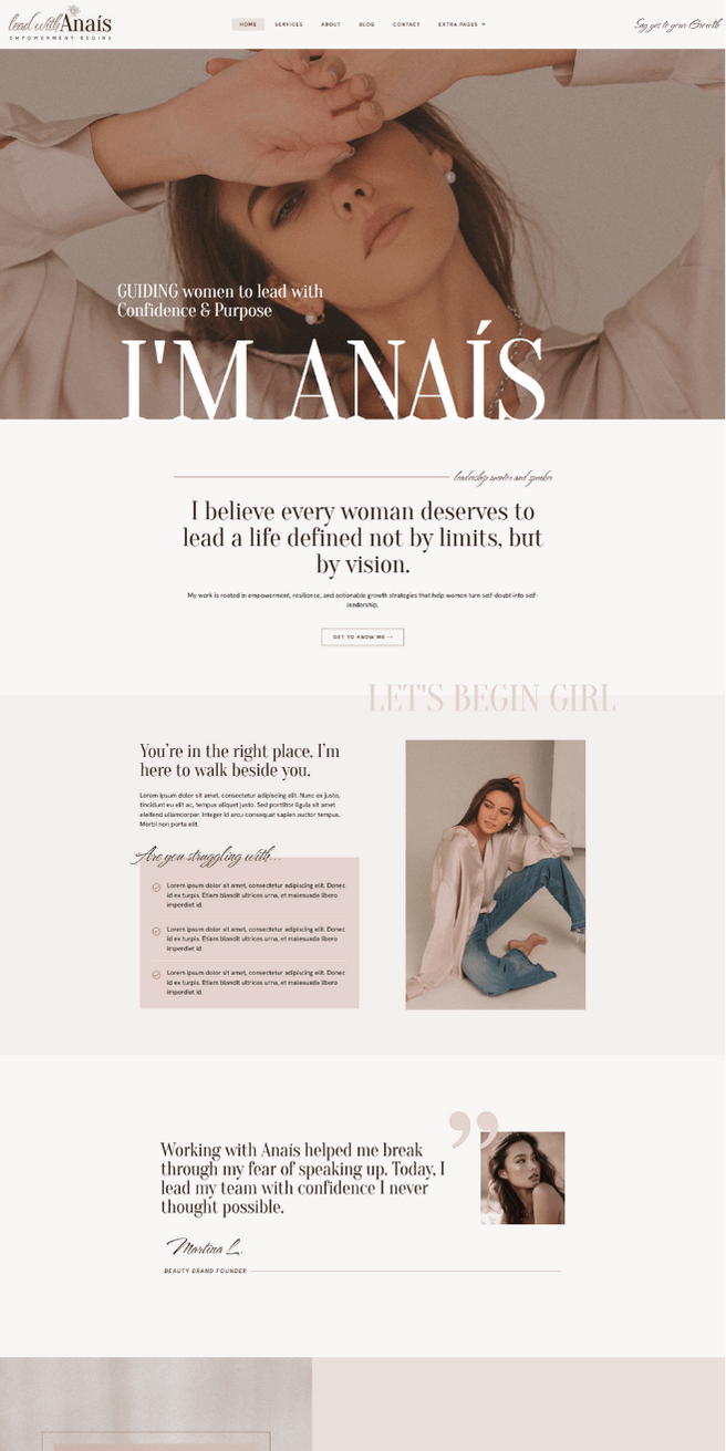 Anais feminine wordpress elementor template for mentors, coaches, service providers