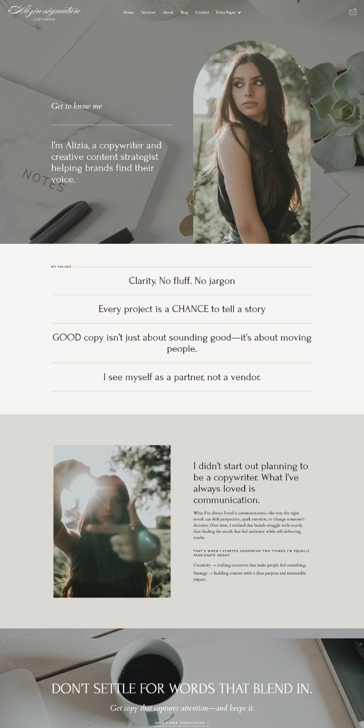 Alizia signature, feminine wordpress, elementor wordpress theme