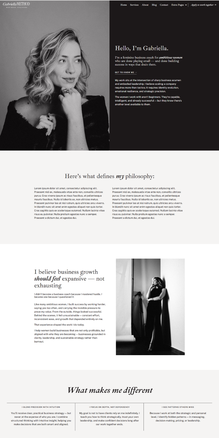 Gabriella feminine wordpress, elementor kit