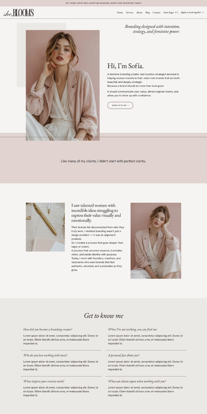 She Blooms feminine wordpress elementor website template