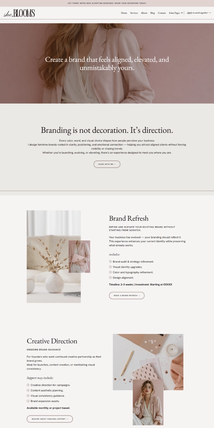 She Blooms feminine wordpress elementor website template