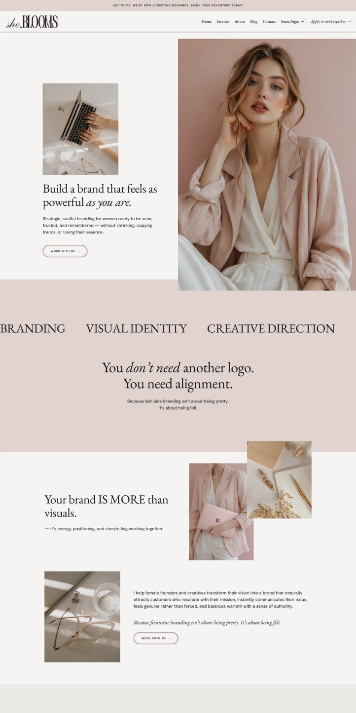 She Blooms feminine wordpress elementor website template
