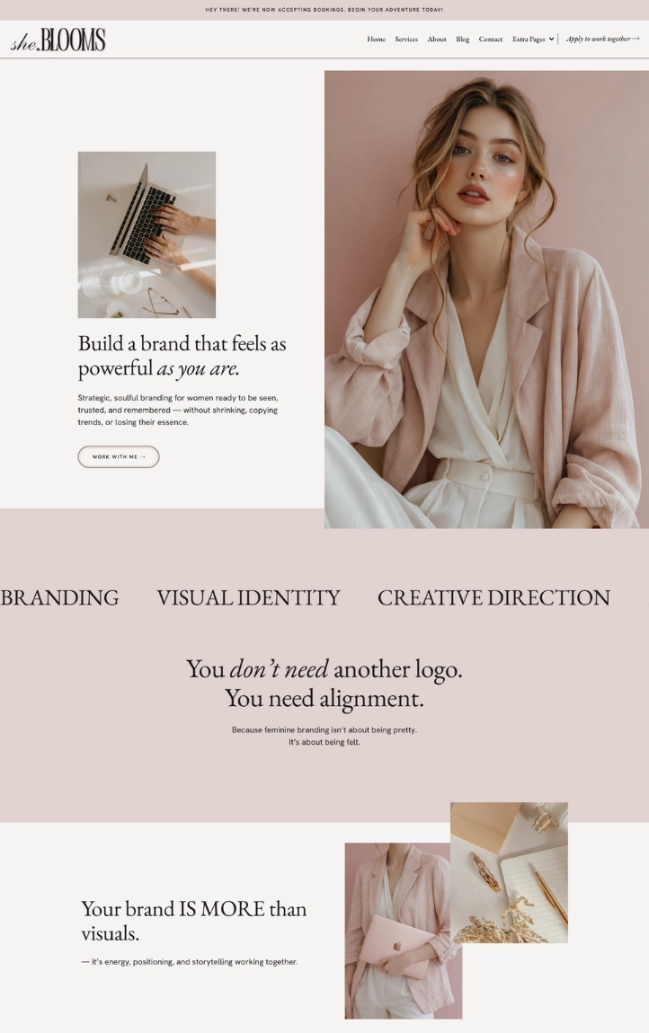 She Blooms feminine wordpress elementor website template